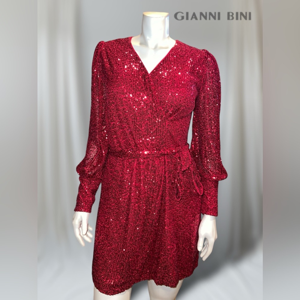 GB long blouson sleeve Red sequin dress